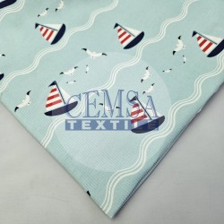 Printed 2x2 Kashkorse Fabric 94% Cot 6% Ea | Sailboat