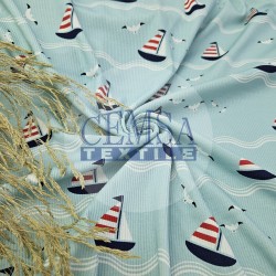 Printed 2x2 Kashkorse Fabric 94% Cot 6% Ea | Sailboat