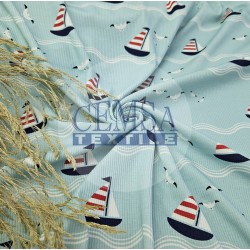 Printed 2x2 Kashkorse Fabric 94% Cot 6% Ea | Sailboat