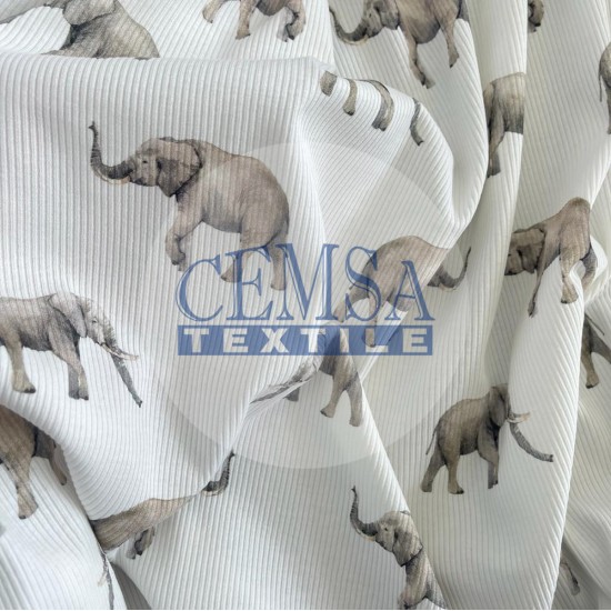 Printed 2x2 Kashkorse Fabric 94% Cot 6% Ea | Elephant Cemsa Textile