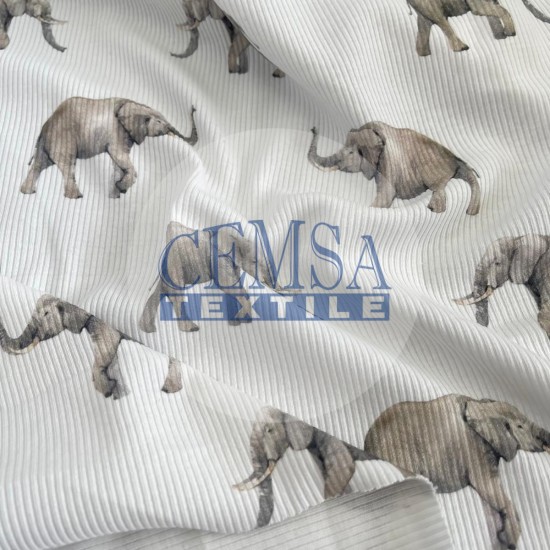 Printed 2x2 Kashkorse Fabric 94% Cot 6% Ea | Elephant Cemsa Textile