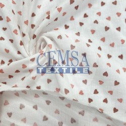 Printed Crinkle Double Gauze 100% Cotton | Hearts