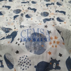 Printed Muslin | 100% Cotton | Bear & Night
