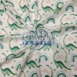 Printed Muslin | 100% Cotton | Dinosaur & Rainbow