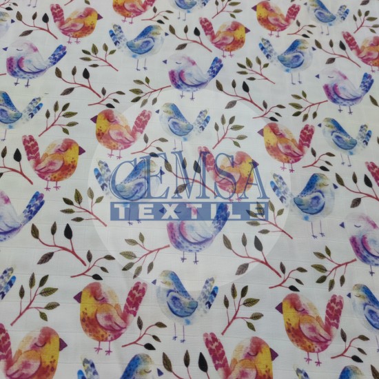 Printed Muslin | 100% Cotton | Birds Cemsa Textile