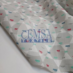 Printed Bamboo Muslin 70% Bamboo 30% Cotton | Hexagon & Cars Printed Bamboo Muslin 70% Bamboo 30% Cotton | Hexagon & Cars