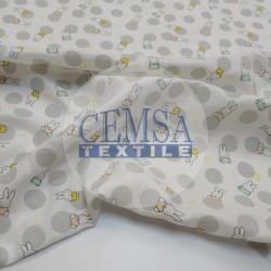Printed Bamboo Muslin 70% Bamboo 30% Cotton | Grey Ball Rabbit Printed Bamboo Muslin 70% Bamboo 30% Cotton | Grey Ball Rabbit