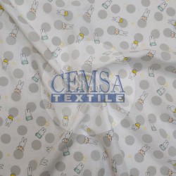 Printed Bamboo Muslin 70% Bamboo 30% Cotton | Grey Ball Rabbit Printed Bamboo Muslin 70% Bamboo 30% Cotton | Grey Ball Rabbit