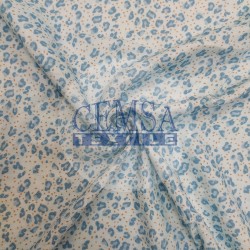 Printed Bamboo Muslin 70% Bamboo 30% Cotton | Blue Leopard Printed Bamboo Muslin 70% Bamboo 30% Cotton | Blue Leopard