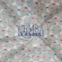 Printed Bamboo Muslin 70% Bamboo 30% Cotton | Hexagon & Cars Printed Bamboo Muslin 70% Bamboo 30% Cotton | Hexagon & Cars