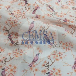 Printed Muslin | 100% Cotton | Cherry Blossom & Bird