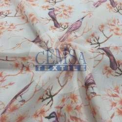 Printed Muslin | 100% Cotton | Cherry Blossom & Bird