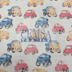Printed Muslin | 100% Cotton | Watercolor Cars