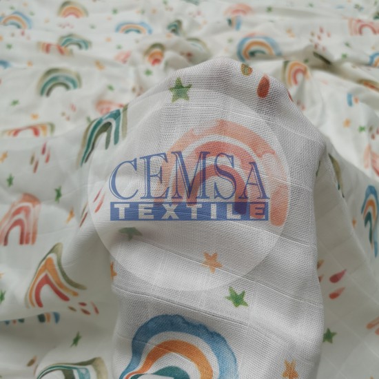 Printed Muslin | 100% Cotton | Colorful Rainbow Cemsa Textile