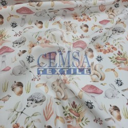 Printed Muslin | 100% Cotton | Mushroom & Squirrel Printed Muslin | 100% Cotton | Mushroom & Squirrel