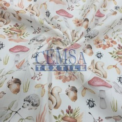 Printed Muslin | 100% Cotton | Mushroom & Squirrel Printed Muslin | 100% Cotton | Mushroom & Squirrel