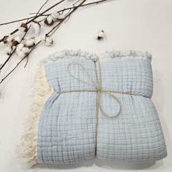Padded (Quilted) Double-Sided Blue Muslin Baby and Kids Blanket | 110 x 110 cm