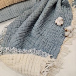 Padded (Quilted) Double-Sided Denim Blue Muslin Baby and Kids Blanket | 110 x 110 cm