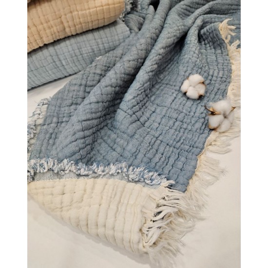 Padded (Quilted) Double-Sided Denim Blue Muslin Baby and Kids Blanket | 110 x 110 cm Cemsa Textile