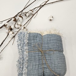 Padded (Quilted) Double-Sided Denim Blue Muslin Baby and Kids Blanket | 110 x 110 cm