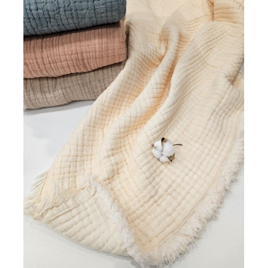 Padded (Quilted) Double-Sided Cream Muslin Baby and Kids Blanket | 110 x 110 cm Cemsa Textile