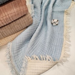 Padded (Quilted) Double-Sided Blue Muslin Baby and Kids Blanket | 110 x 110 cm