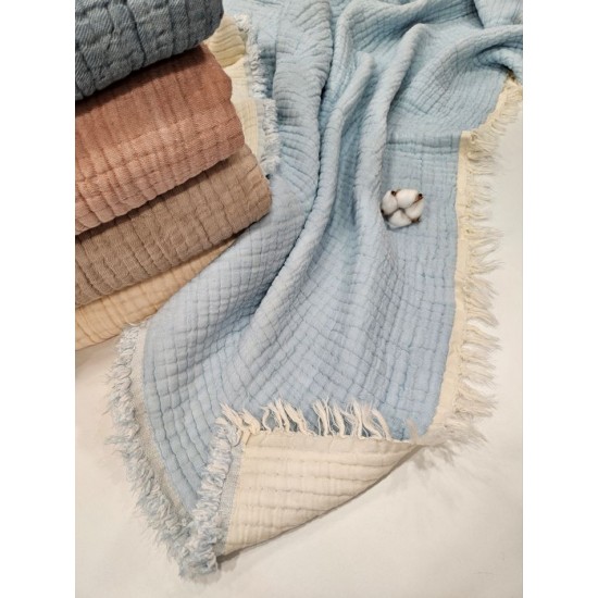 Padded (Quilted) Double-Sided Blue Muslin Baby and Kids Blanket | 110 x 110 cm Cemsa Textile