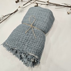 4-Layer Double-Sided Denim Blue Muslin Baby and Kids Blanket | 110 x 110 cm