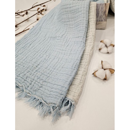 4-Layer Double-Sided Blue Muslin Baby and Kids Blanket | 110 x 110 cm Cemsa Textile