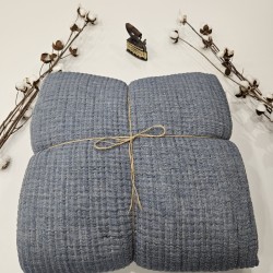 Padded (Quilted) Double-Sided Blue Muslin Blanket - Double Size | 230 x 240 cm