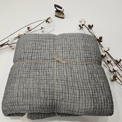 Padded (Quilted) Double-Sided Antrasit Muslin Blanket - Double Size | 230 x 240 cm
