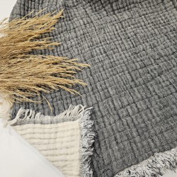 Padded (Quilted) Double-Sided Antrasit Muslin Blanket - Double Size | 230 x 240 cm