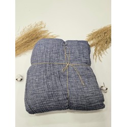 4-Layer Double-Sided Denim Blue Muslin Blanket - Double Size | 230 x 240 cm