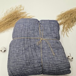 4-Layer Double-Sided Denim Blue Muslin Blanket - Double Size | 230 x 240 cm