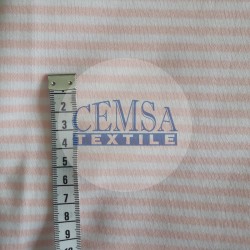 Yarn Dyed Interlock 100% Cotton | Pink-Ecru Striped 