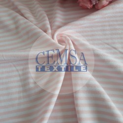 Yarn Dyed Interlock 100% Cotton | Pink-Ecru Striped 