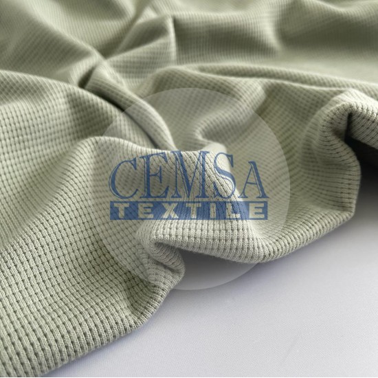 Plain Knitted Waffle 100% Cotton | Soft Green Cemsa Textile