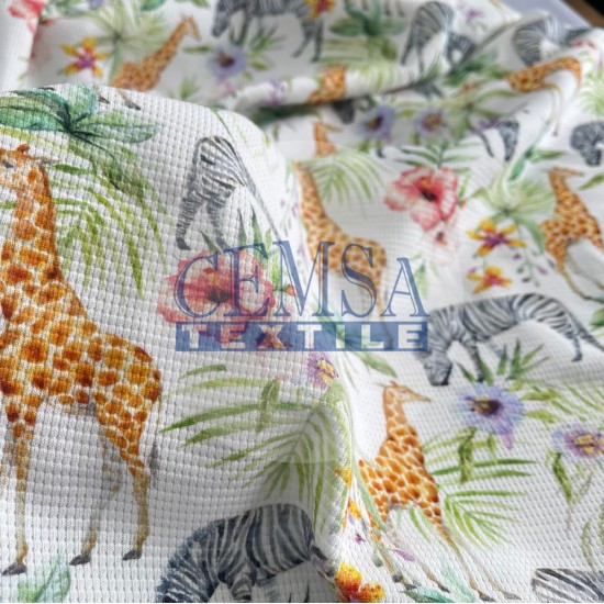 Printed Knitted Waffle 100% Cotton | Animals Cemsa Textile
