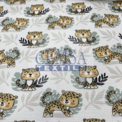 Printed Knitted Waffle 100% Cotton | Leo Cat