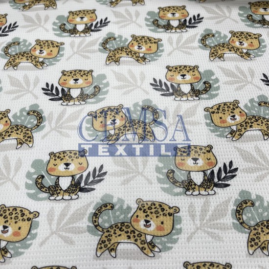 Printed Knitted Waffle 100% Cotton | Leo Cat Cemsa Textile