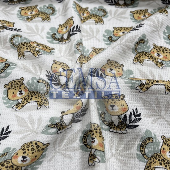 Printed Knitted Waffle 100% Cotton | Leo Cat Cemsa Textile