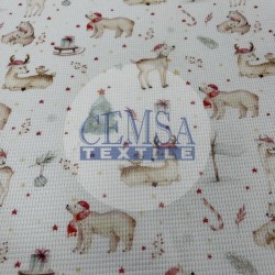 Printed Knitted Waffle 100% Cotton | Christmas & Deer