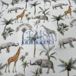 Printed Knitted Waffle 100% Cotton | African Animals