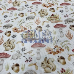 Printed Knitted Waffle 100% Cotton | Mushroom & Rabbit