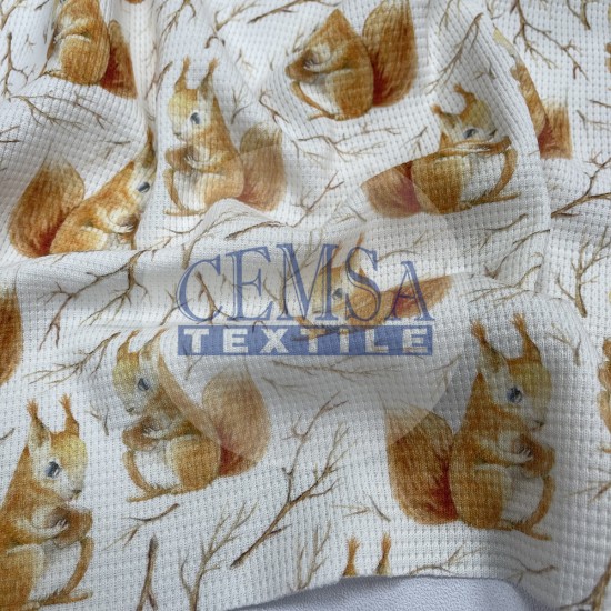 Printed Knitted Waffle 100% Cotton | Squirrel Cemsa Textile