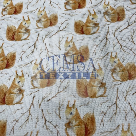 Printed Knitted Waffle 100% Cotton | Squirrel Cemsa Textile