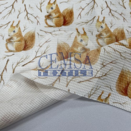 Printed Knitted Waffle 100% Cotton | Squirrel Cemsa Textile