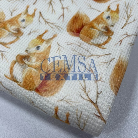 Printed Knitted Waffle 100% Cotton | Squirrel Cemsa Textile