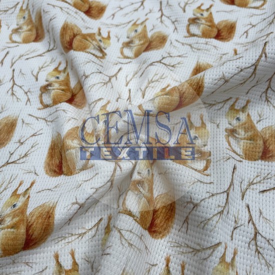 Printed Knitted Waffle 100% Cotton | Squirrel Cemsa Textile