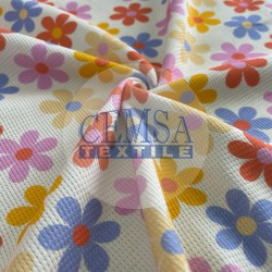 Printed Knitted Waffle 100% Cotton | Flowers